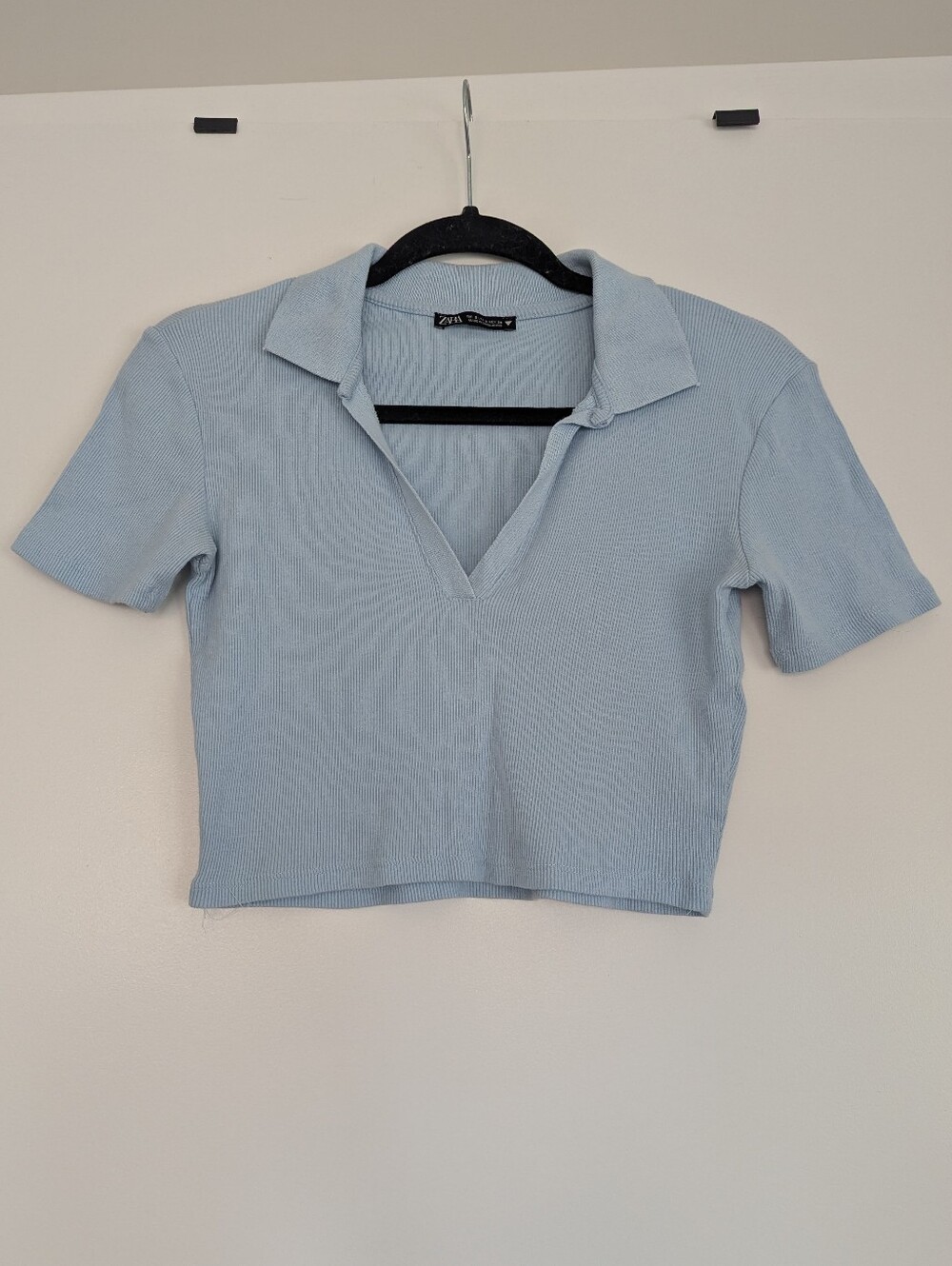 Zara Pale Blue Cropped Polo Top - Picture 1 of 5
